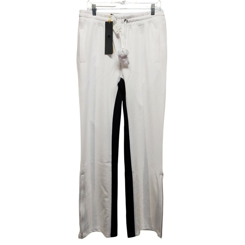 Womens Screenshot White & Black Stripe flared Pants Size L